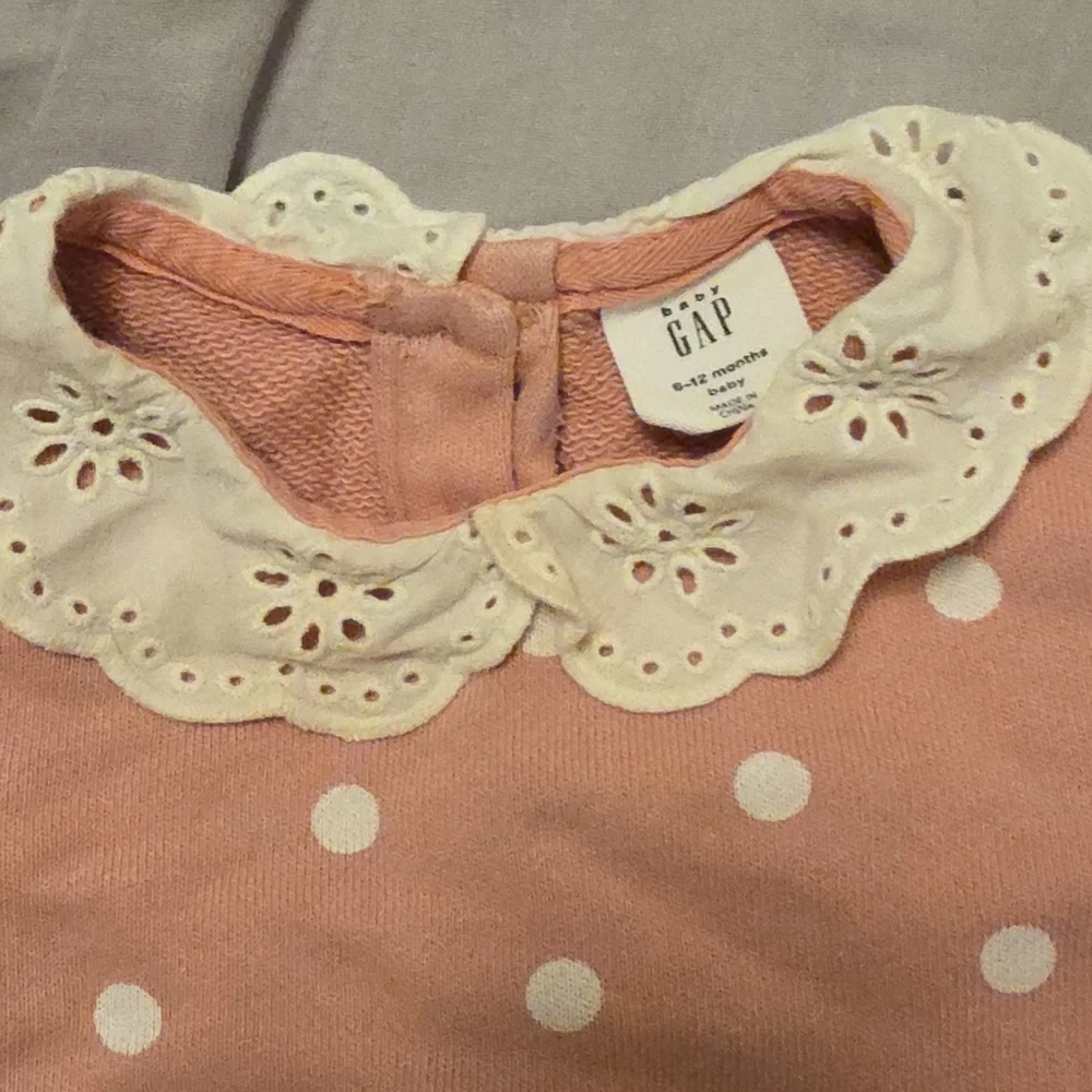 GAP Pink Kids Blouse with White Polka Dots and Lace Collar